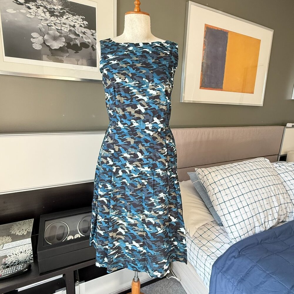 / L.L. Bean Signature Bird Print Sleeveless Dress 100% Cotton Summer US 8